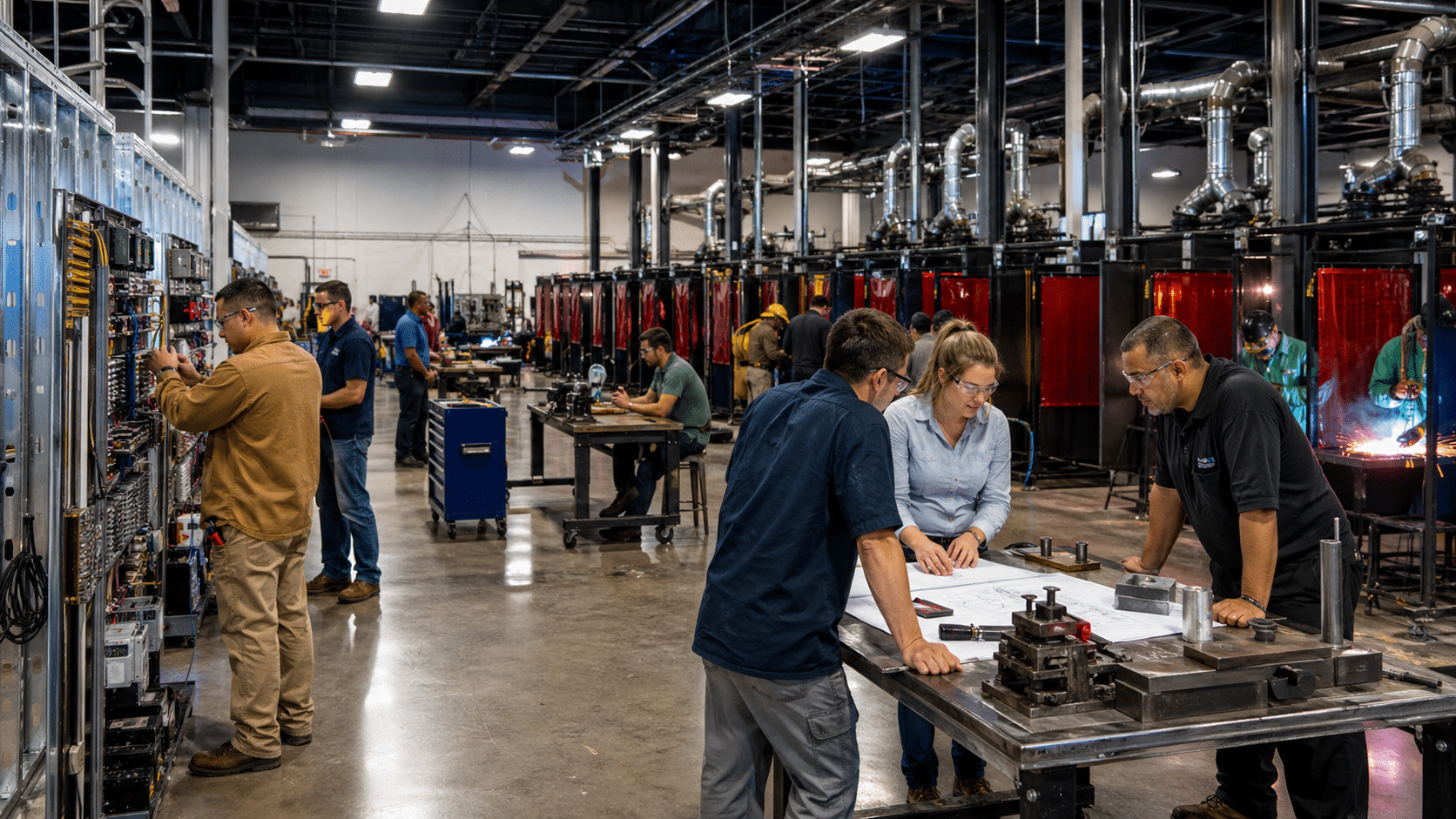 Industrial workshop with collaborative workspace