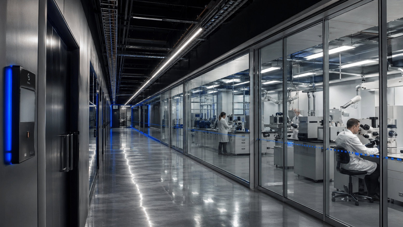 Modern lab corridor with high-tech labs