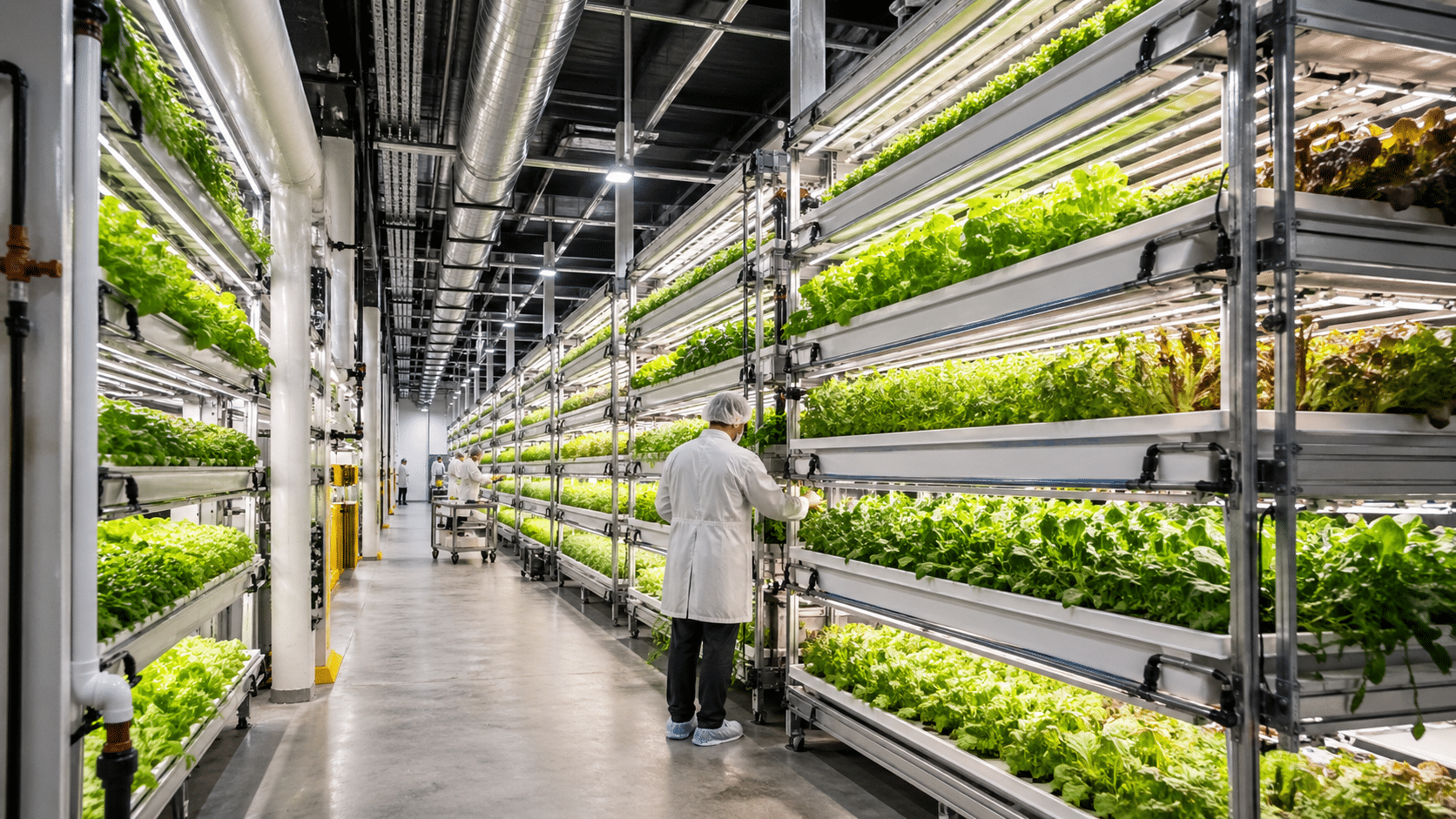 Modern vertical hydroponic farm in action